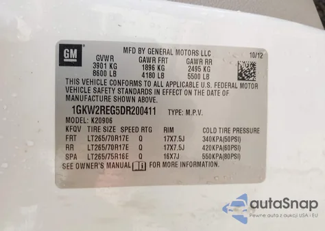 2013 GMC Yukon Xl K2500 Slt из США, поврежденный, VIN 1GKW2REG5DR200411